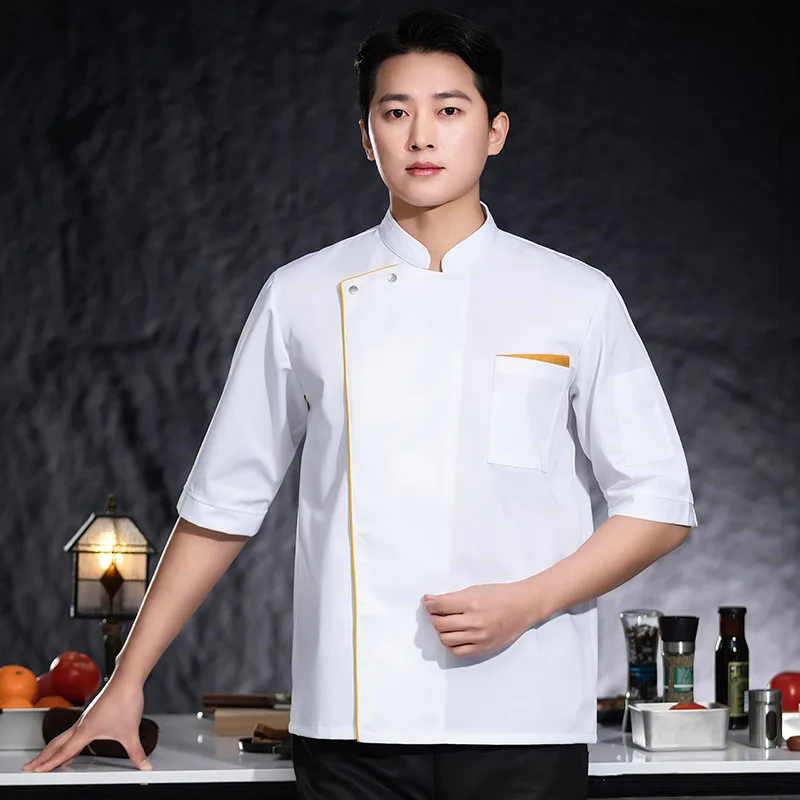 Chef-kokuniform met middellange mouwen Chef-kokkleding met driekwartmouwen Restaurant Hotel Kantine Keuken Hot Pot Restaurant Werknemeruniform