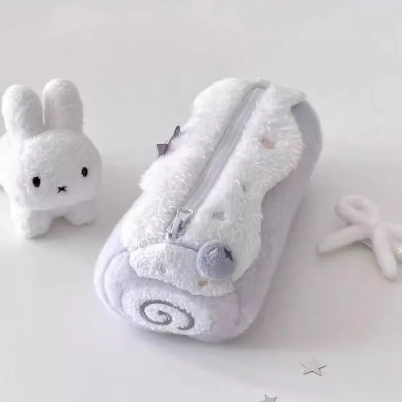 1Pc Cute Kawaii Swiss Roll Cake Plush Pencil Case, Large‑Capacity Zipper Pouch, Cosmetic Storage Bag Gift for Girls & Students