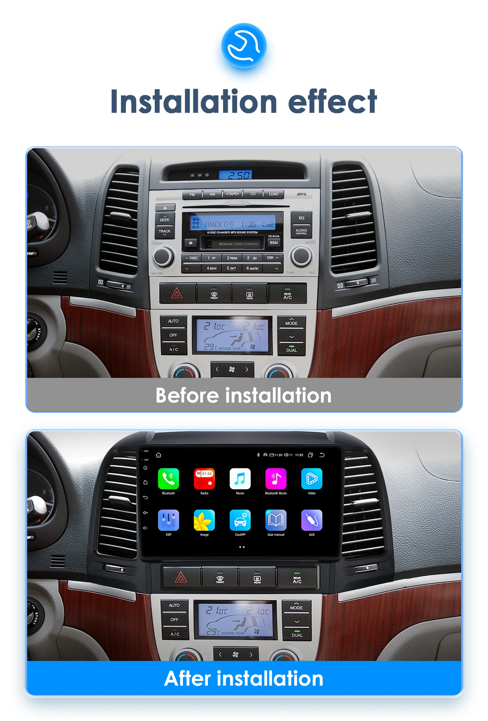 9" Hizpo 2Din Android Auto Car Radio for Hyundai Santa Fe 2 2006 - 2012 RDS DSP GPS Navigation SWC BT 4G CarPlay UI8581 System