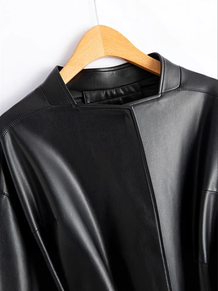 Nueva chaqueta de cuero de primavera para mujer, edición corta de estilo coreano con cordones, chaqueta con temperamento de estilo elegante y elegante