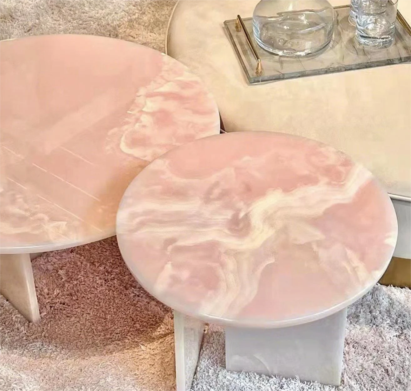 With Pink Jade Marble Factory Supply for Home or Villa for Home Office Furniture Modern Pink Onyx Coffee Table