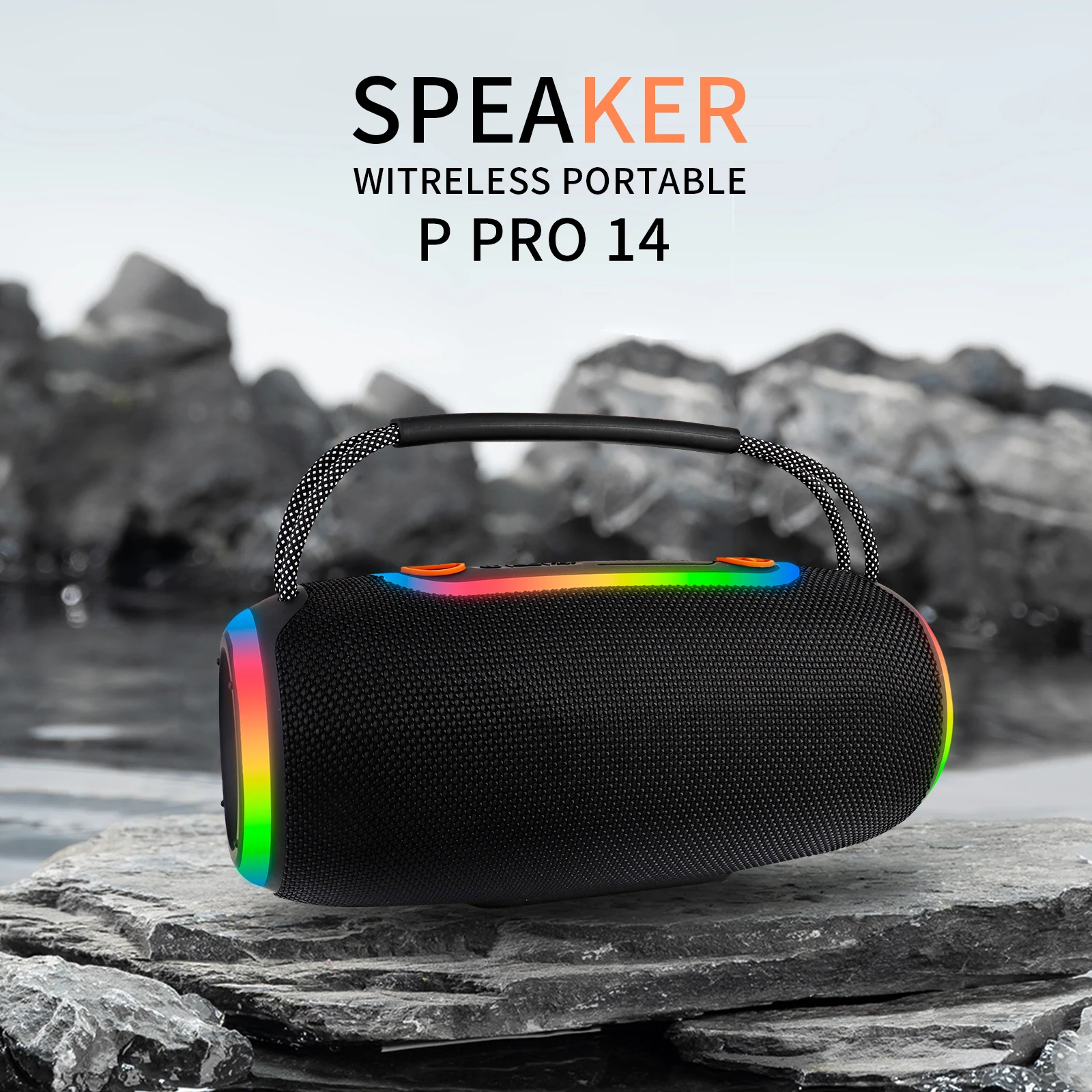 

QUEED P PRO14 Portable Bluetooth Sound System with RGB Lights Heavy Bass Subwoofer Waterproof Outdoor Speaker for Music