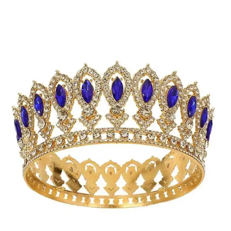 Full Round Colorful Beauty Pageant Crowns Baroque Circular Large Crown Tiaras Bride Headband Accessories Tiara Crown image 3