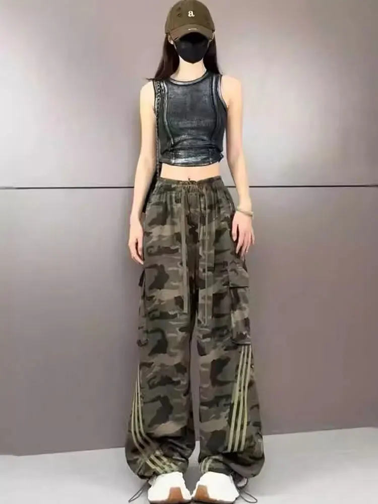 

Faionable камуфляжные рабочие брюки, свободные прямые повседневные брюки для мужчин и женщин, брюки для пар в стиле ретро в американском стиле