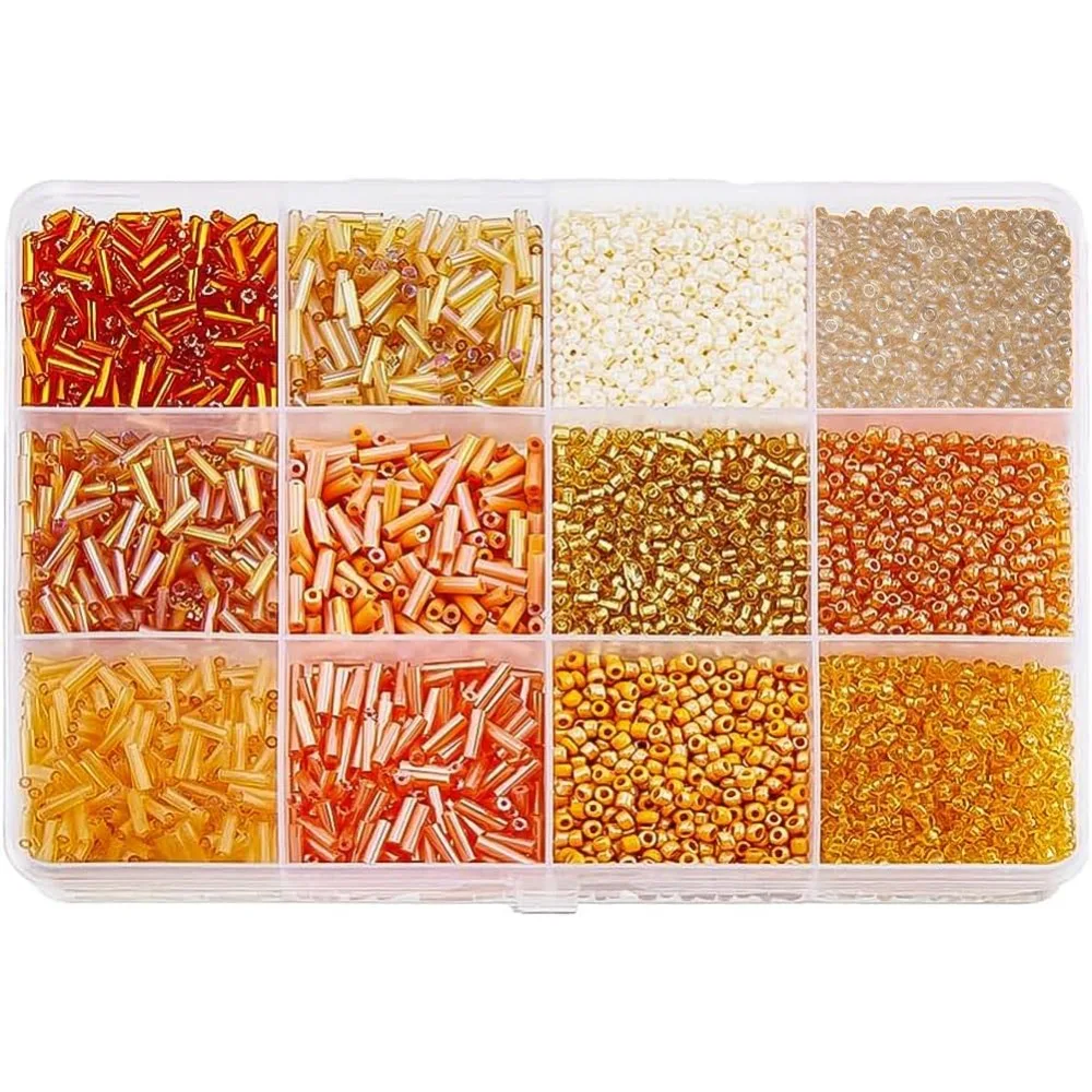 10998pcs Glass Seed Beads Tube Beads Bulk Orange Beads Mini Glass Beads Sequins Beads for Sewing Jewelry Making Craft kit