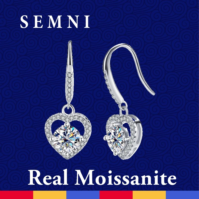 

SEMNI 2.0ct Moissanite Diamond Heart-shaped Drop Earrings for Women 925 Sterling Silver Fine Jewelry GRA Ruby Sapphire Emerald