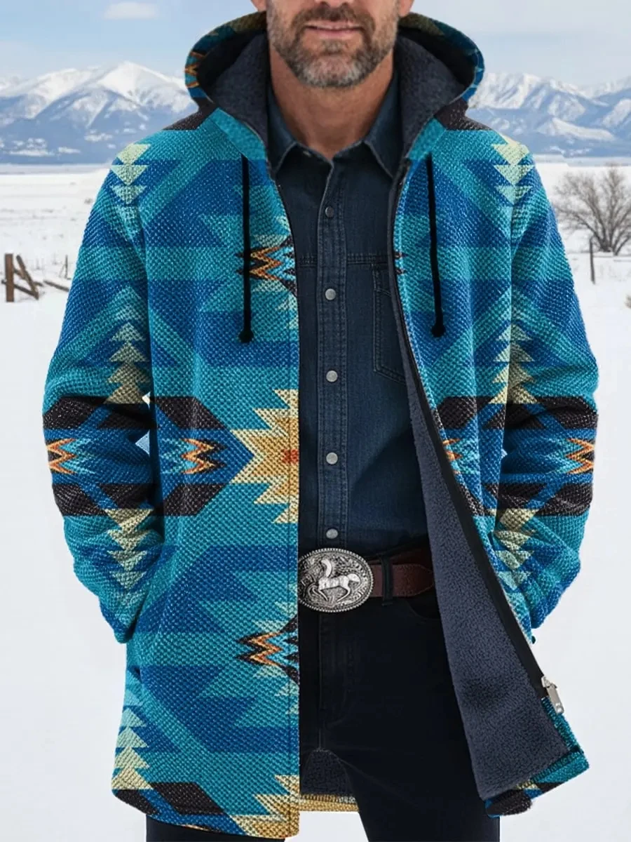 

Men's Winter Fashion Zipper Cloak Aztec Art 3D Printed Plush Thick Zipper Hoodie Neutral Street Casual Thick Warm Jacket Q0375