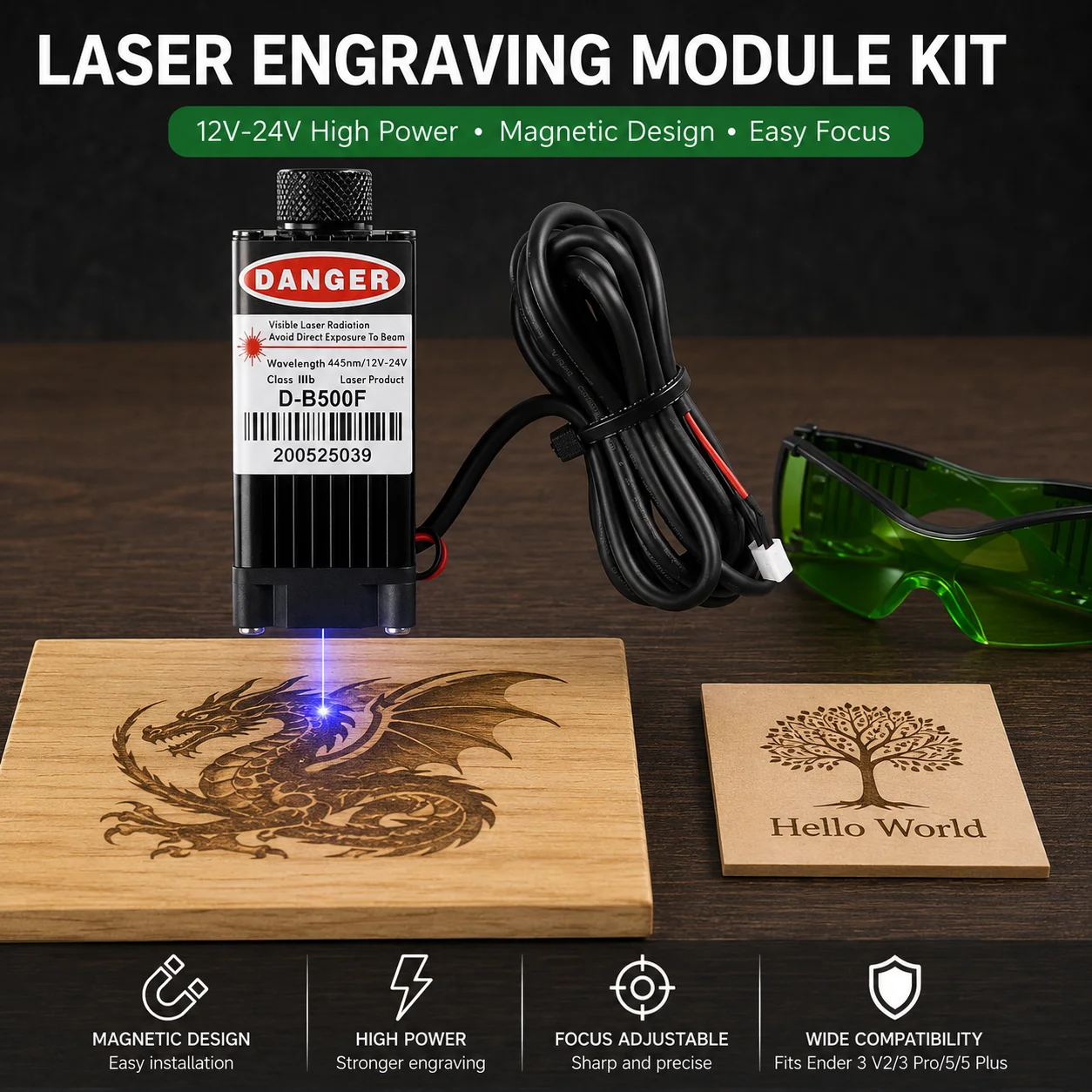 High Power 500MV/1600MV Upgrade Laser Engraving Head Module Head Kits 12V 24V For Ender-3/Pro/ Ender-3 V2,Ender-5/Pro 3D Printer