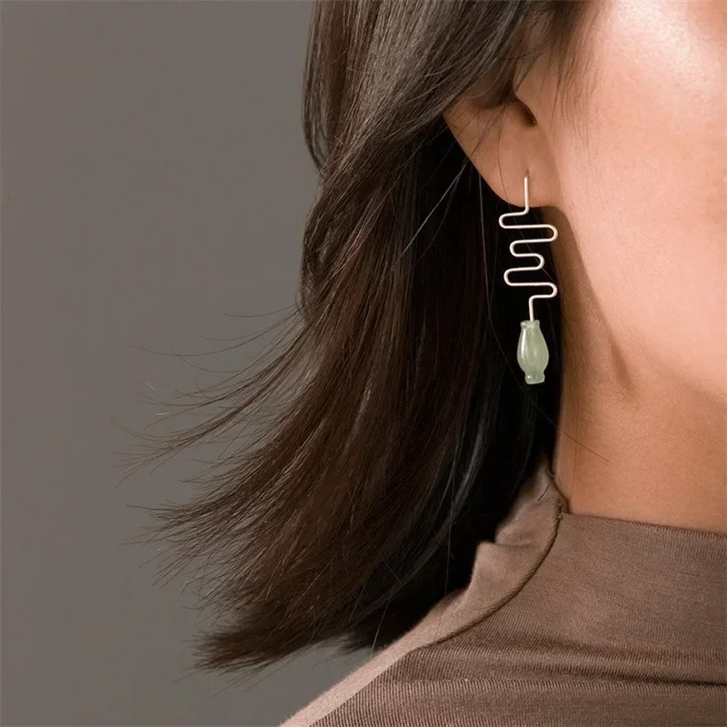 INATURE 925 Sterling Silver Natural Aventurine Vase Drop Earrings for Women Wedding Party Jewelry