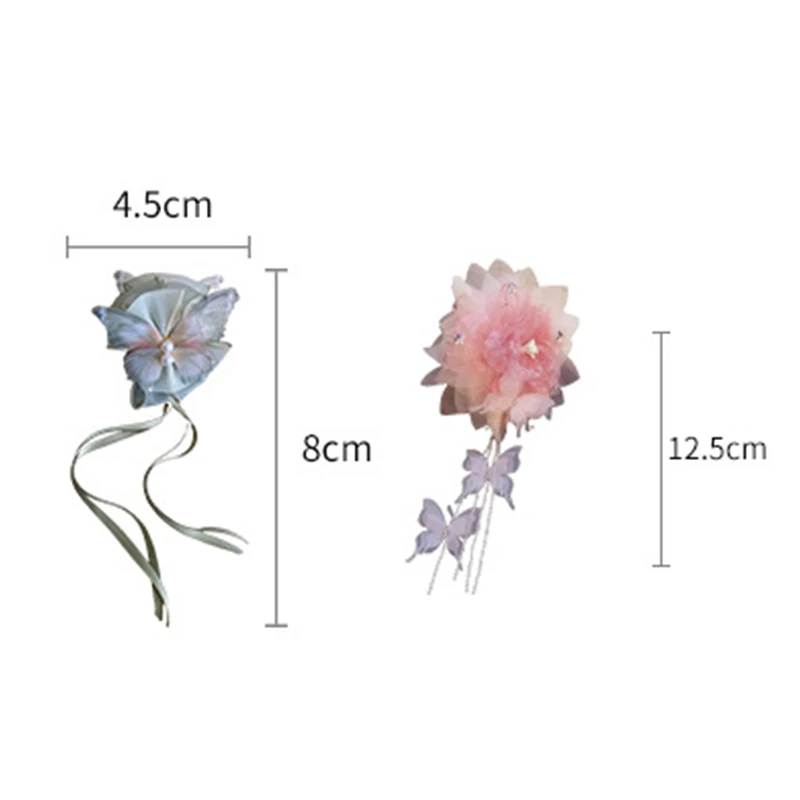 여자 슈퍼 요정 미적 꽃 나비 술 헤어 클립 우아한 달콤한 리본 헤어 클립 골동품 스타일 헤어 액세서리