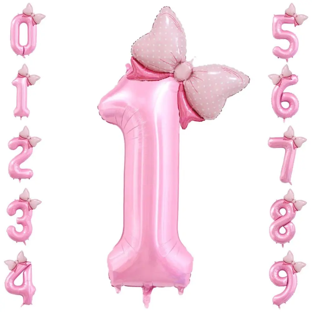 40 Inch Birthday Number Ballons New Birthday Decorations Girls Pink Bownot Balloons Party Ballons Wedding Jumbo Number Balloon