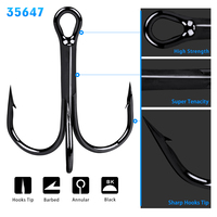 PROBEROS 20 PCS/Lot Black High Carbon Treble Hooks Super Sharp Solid Size 2#-14# Triple Barbed Steel Fish Hook Wholesale