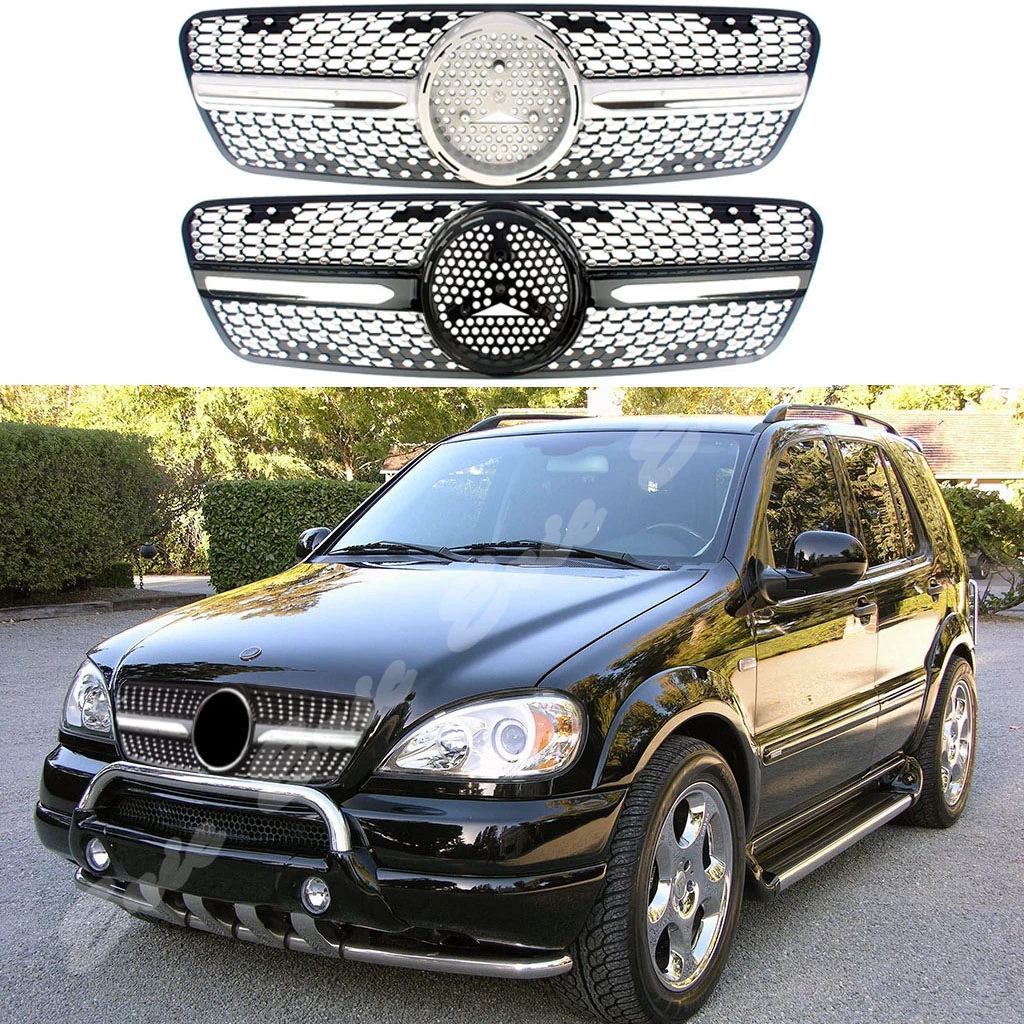 Front Racing Facelift Grilles Upper Grill For Mercedes Benz W163 ML-Class 1998 1999 2000 2001 2002 2003 2004 Diamond