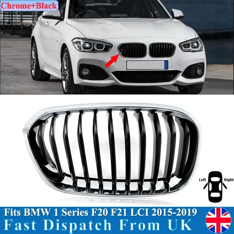 FOR 2015-2019 BMW 1 SERIES F20 F21 FRONT KIDNEY GRILLE  CHROME + BLACK