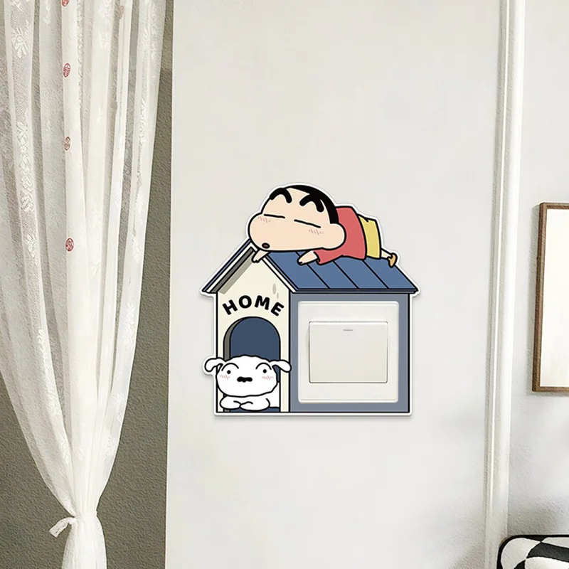 מדבקת מתג יצירתית חדשה של קריון שין-צ'אן כיסוי מסגרת פאנל שקע כיסוי הגנה מודרני פשוט מדבקת קיר דקורטיבית