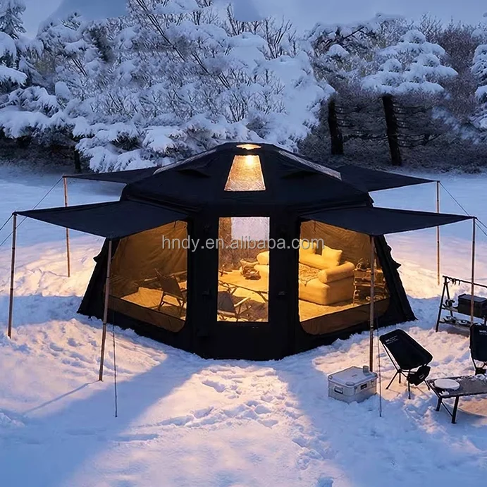 Newest Outdoor Waterproof PVC Double Layer Two Bedrooms Four-Season Family Inflatable House Tent