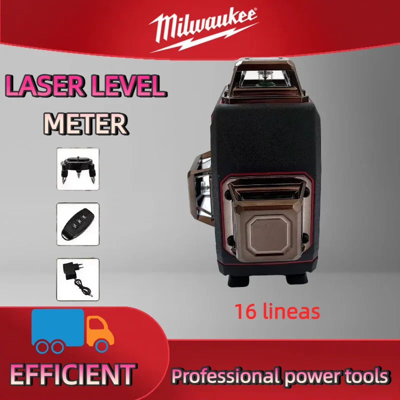 ميلووكي 16 خطوط مستوى الليزر متر القرن وظيفة 360 ° أداة التسوية الذاتية للضوء الأخضر المتقاطع الرأسي والأفقي #6