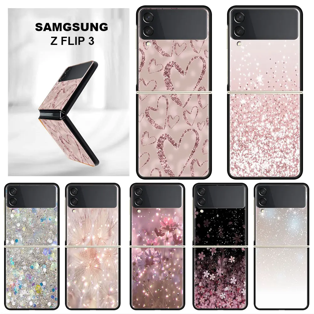 Shiny Pink Cool Case For Samsung Galaxy Z Flip 3 4 5G Black Hard PC Phone Housing Z flip4 Luxury Segmented Cover