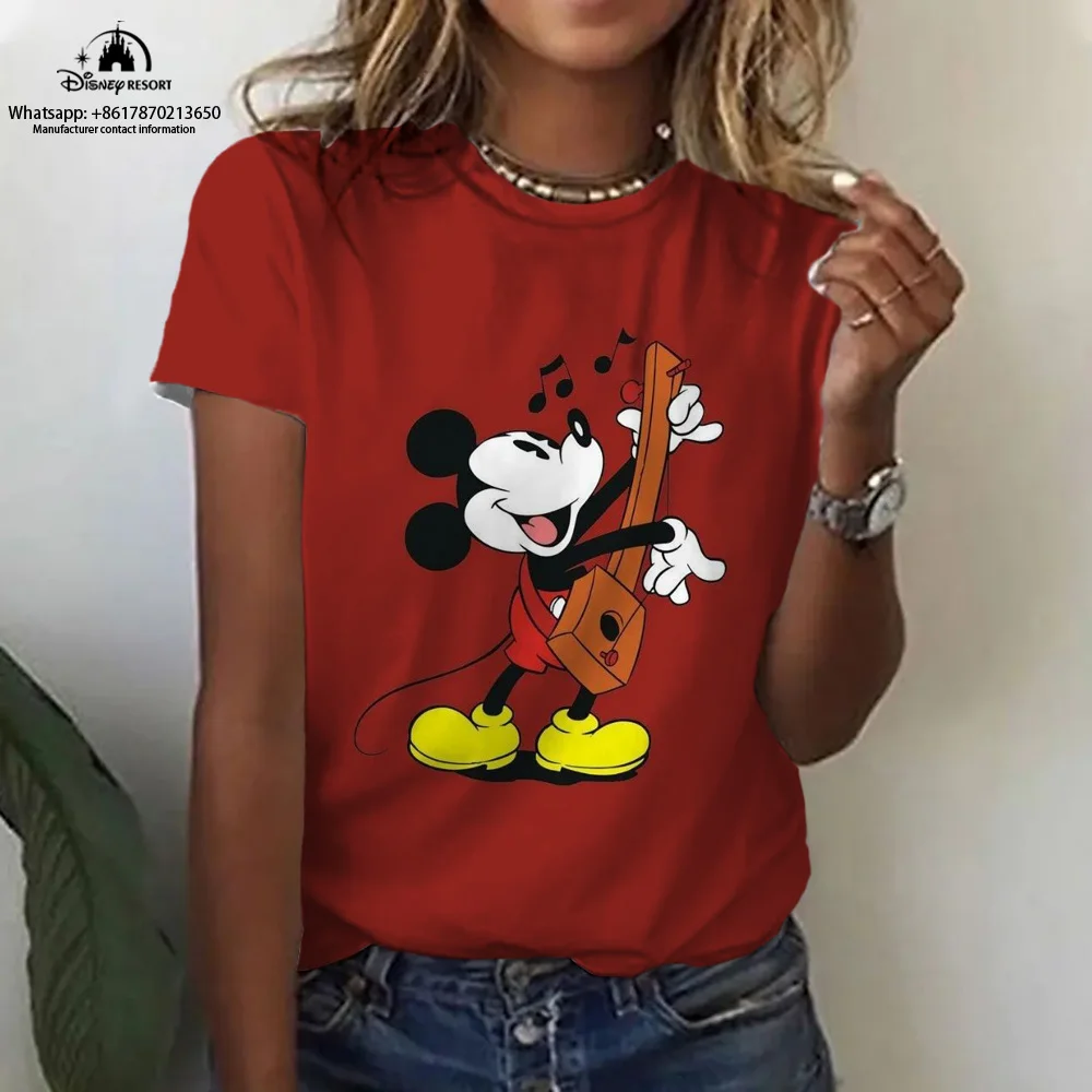 Bequemes Damen Kurzarm T-Shirt niedlichen Mickey Minnie Cartoon Kurzarm T-Shirt 2024 Sommer Mode lässig T-Shirt