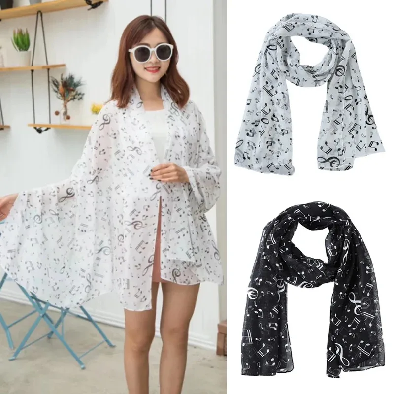 Ladies Summer Scarves Lady Musical Note Print Chiffon Neck Scarf Shawl Soft Scarves High Quality Fabulous Elastic