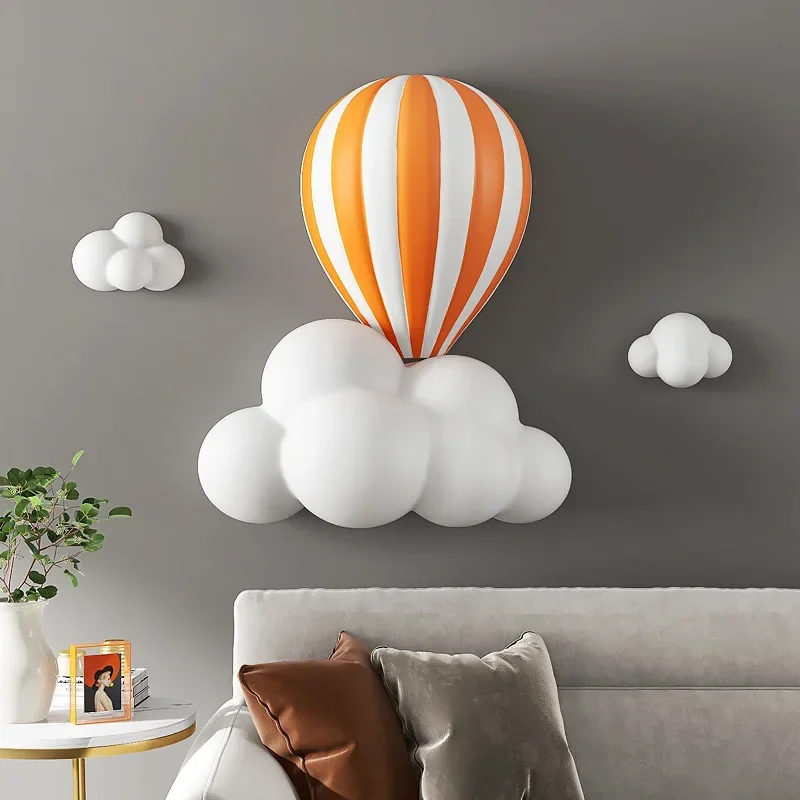 3D Hot Air Balloon Statue Home Wall Decoration White Cloud Resin Sculpture Living Room Bedroom Interior Wall Hanging Decor