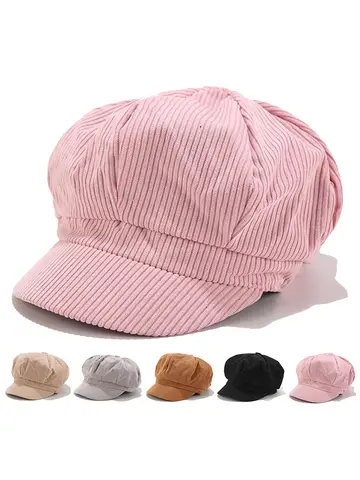 Unisex Solid Color Corduroy Personality Newsboy Hat Spring Autumn Retro Beret Hats Wild Casual Hats Unisex Wild Octagonal Cap