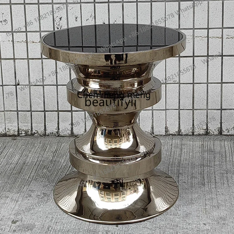 M178 متنقل فاخر خفيف، حافة قليلة من السكر، رصيف مستدير مصمم غرفة معيشة بسيطة مخصصة من الفولاذ المقاوم للصدأ طاولة مستديرة صغيرة #1