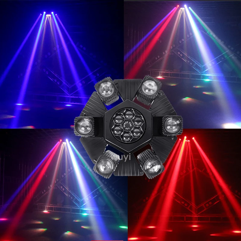 

6 Arms Six Bee Eye Beam LED Rotating Moving Head Light with Voice Control and DMX for KTV Bar Stage Club Theater