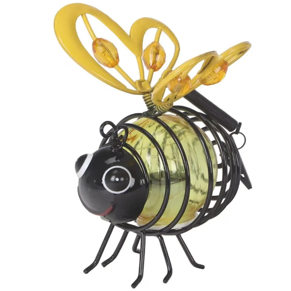 Metal Construction Solar-Powered Hanging Bee Light LED Lighting Solar-Powered Outdoor Statues Figurine Lights Simulation Design