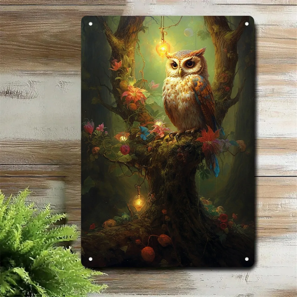 2D Flat, Two-dimensional Plane, Two-dimensional Plane - Two-dimensional Plane Magic Forest Owl Metal Wall Decor - Vibrant Fantas