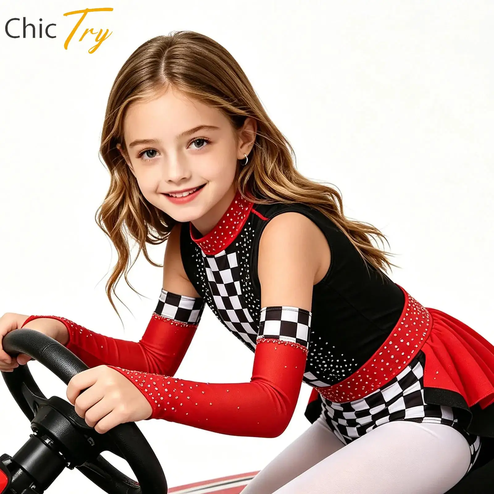 

Girls Rhinestones Rhythmic Gymnastics Leotard Plaid Printed Unitard Ballet Dance Figure Skating Acrobatics Tumbling Outfits