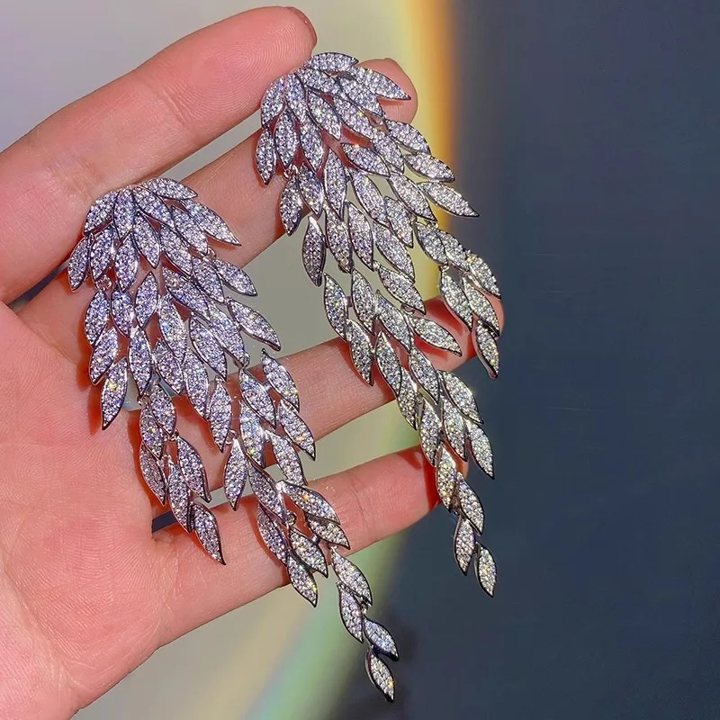 Zircon Leaf Tassel Fashion Earrings Wholesale