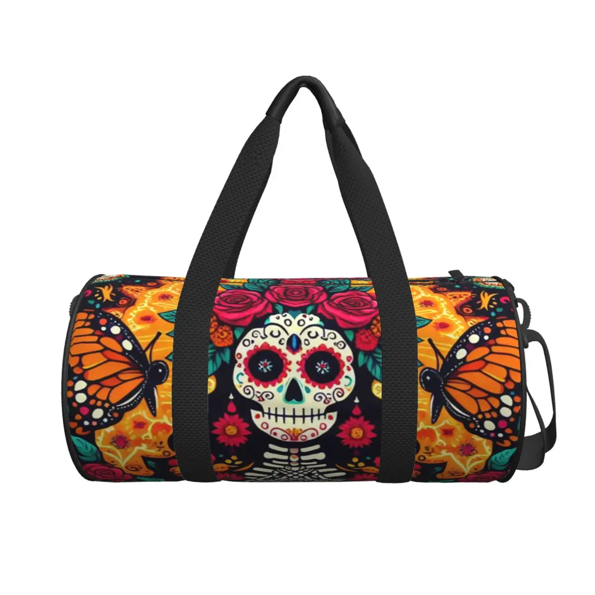 

Mexican Sugar Skulls And Flowers Large Duffle Gym Bag Waterproof Duffle Travel Bags Handbags Fitness bag