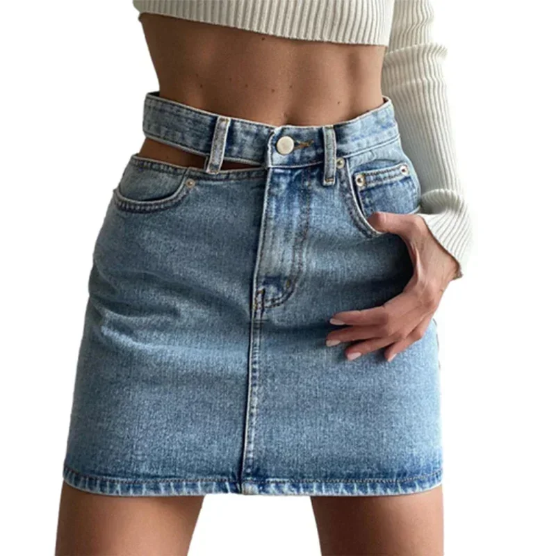 Mode Hoge Taille Split Wrap Hip Rok Vrouwen Zomer Slim Fit Denim Half-body Jurk Vrouwelijke Commuter Casual Trend streetwear