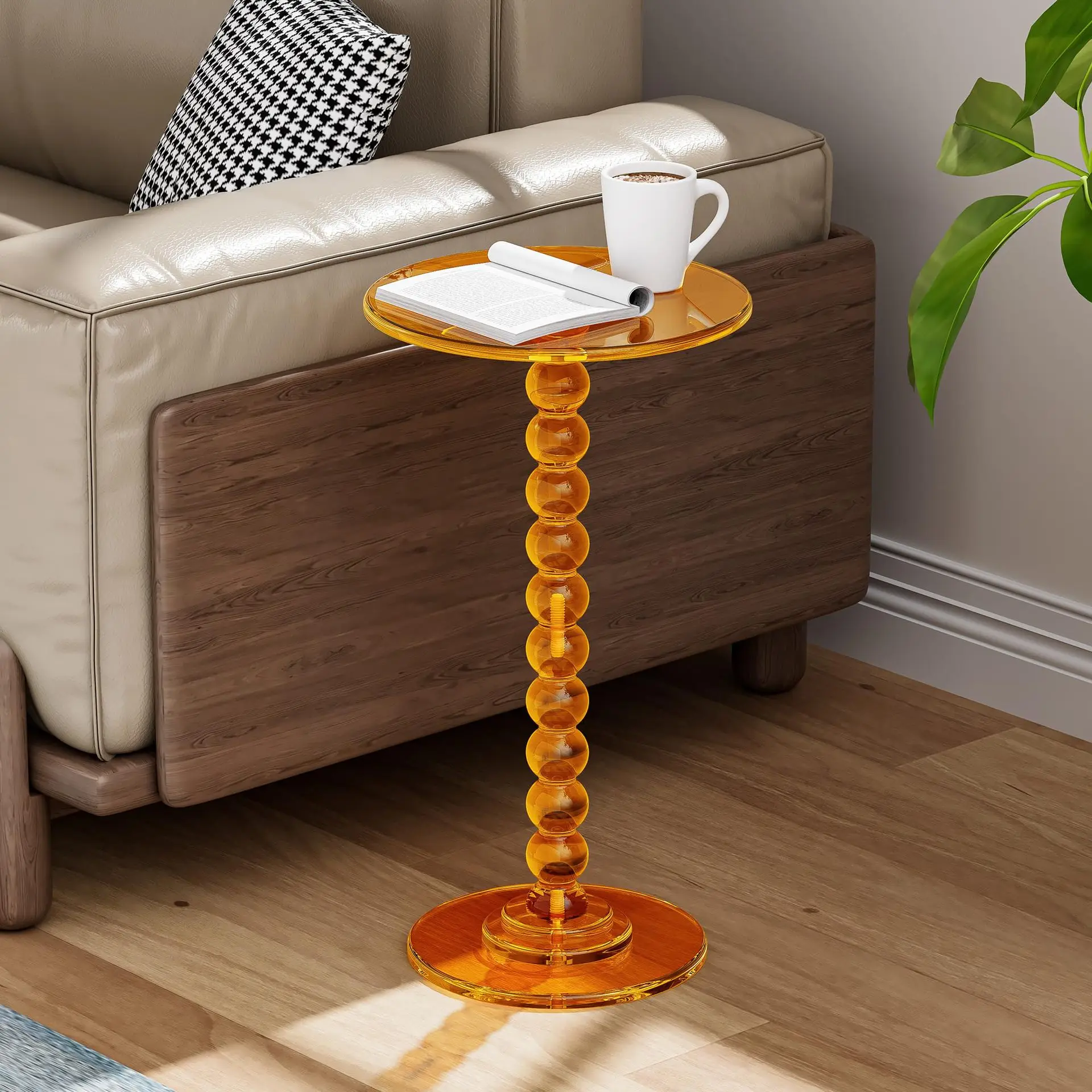 Clear Acrylic Side Table Modern Round Bubble Pillar End Coffee Table Living Room Furniture Bedroom Home Balcony Decor Gift