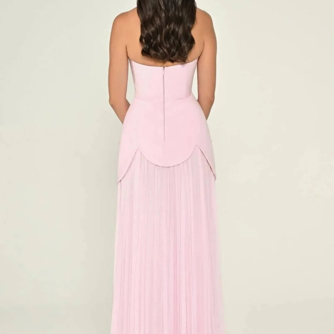 밀라 스트랩리스 진주 장식 플리츠 하이 슬릿 맞춤형 정장 이브닝 드레스 롱 드레스 우아한 프롬 드레스