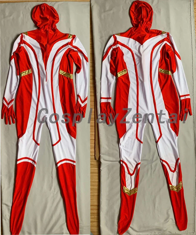 Red and White Open Face Cosplay Costume Spandex Zentai Costume Superhero Suit halloween costumes for Adult/Kids