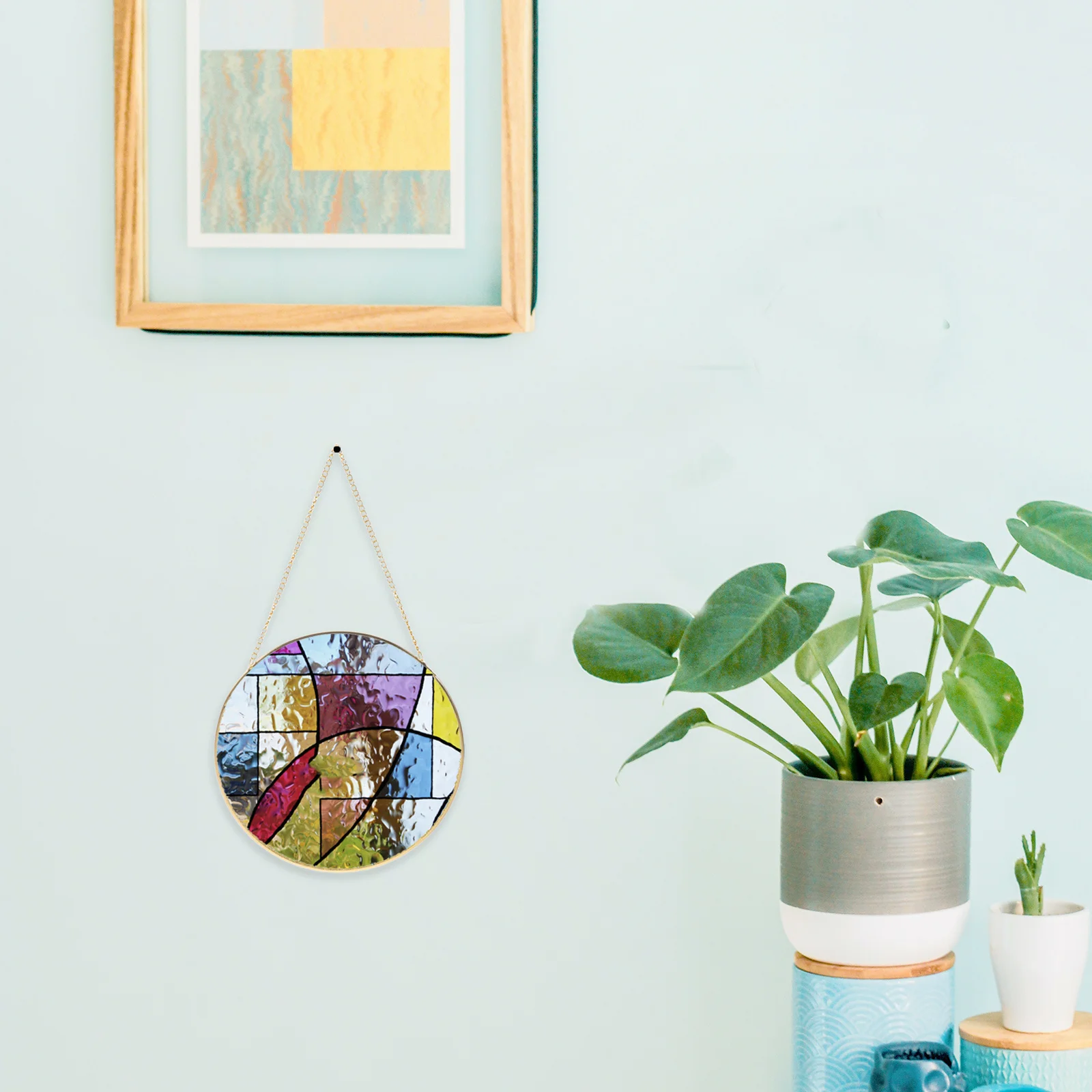 

Unfinished Round Glass Suncatcher Blank DIY Painting Pendant Hanging Chain for Home Window Wall Decoration Artistic Craft Supply