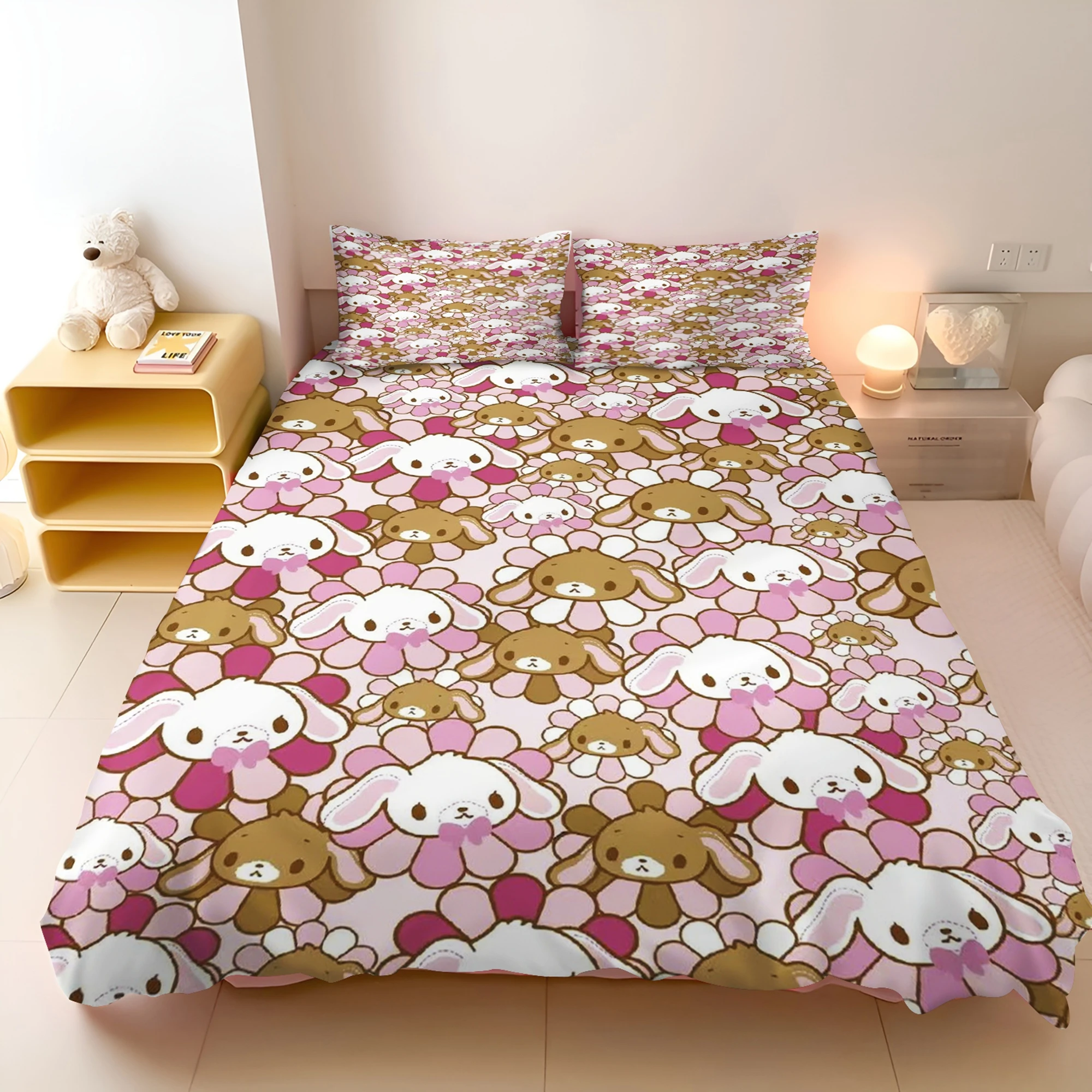

Комплект пододеяльников Honey Bonnie Sanrio Sugarbunnies для девочек, розово-желтый пододеяльник с кроликом, декор для спальни для женщин и детей