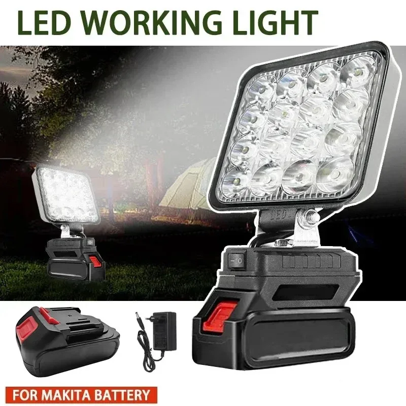 Portable Work Light 4X4 Spotlights Cordless Outdoor LED Work Fishing Handheld Emergency Tool Light Compatible Makita Battery