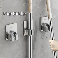 Soporte de Pared para Escobas y Fregonas de Acero Inoxidable, Sin Necesidad de Clavos, Organizador Impermeable para Baño y Cocina