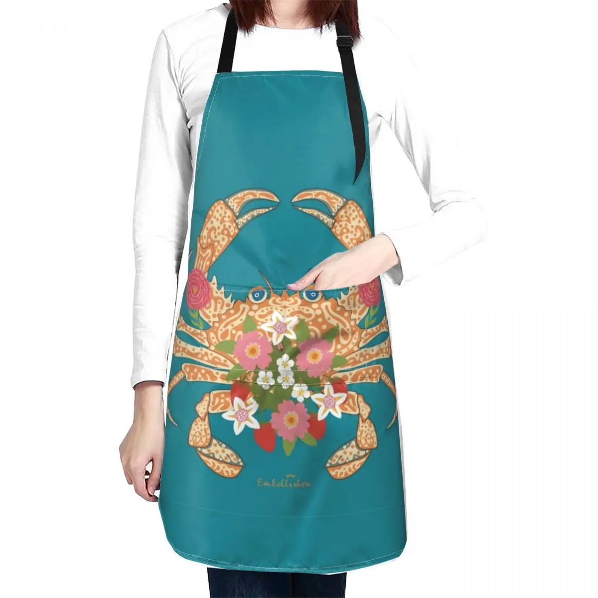 Floral Crab Apron Kitchen Special Accessories Waterproof women Apron