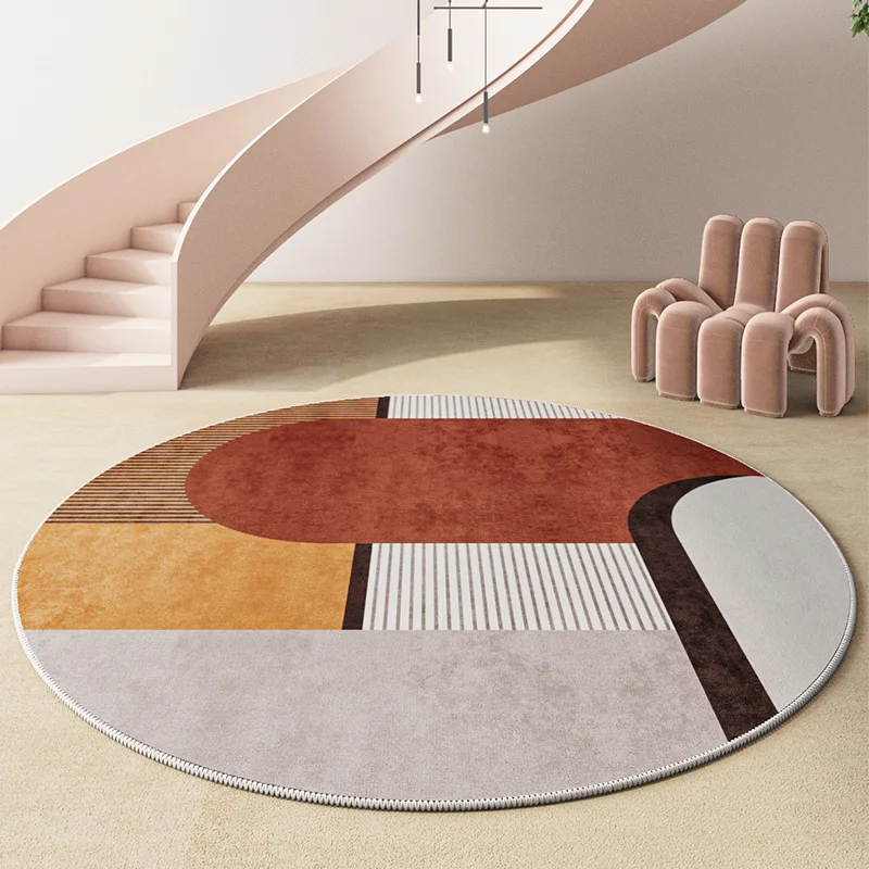 Living Room Light Luxury Round Colorful Carpets European Style Bedroom Soft Bedside Rug Simple Lines Decorative Study Rooms Rugs