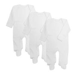 3 Pcs 100% Combed Brushed Cotton Newborn Baby Rompers White Sleepsuit Jumpsuit One-Pieces Roupa Jumper Grows Growing Footies