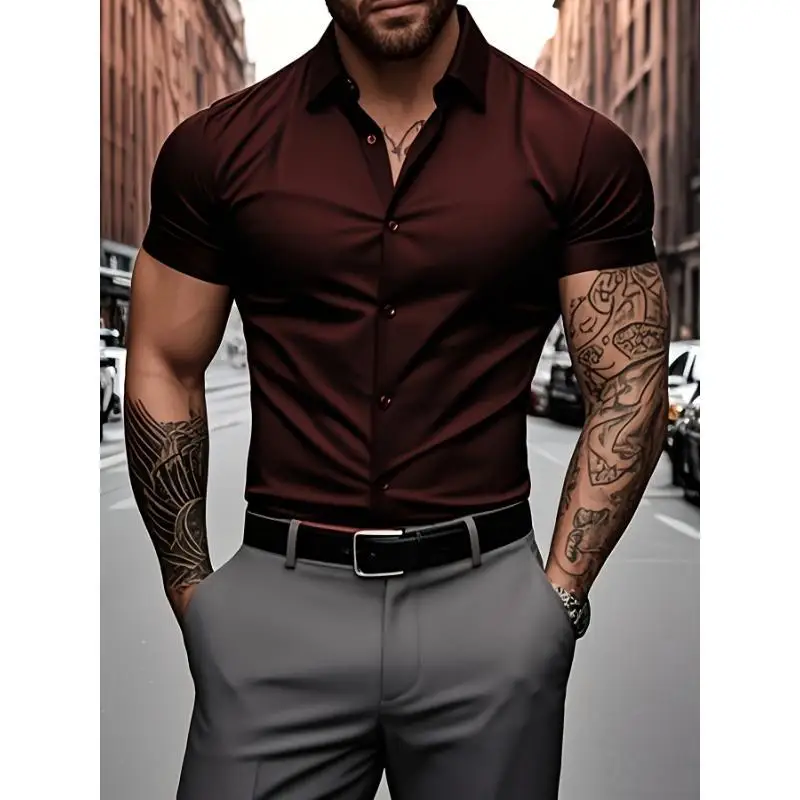 

Pure Color Short Sleeve Shirt Men's Regular Fit Casual Comfortable Polyester Fiber Spring Summer Fashion Top E 39091 Shortsve