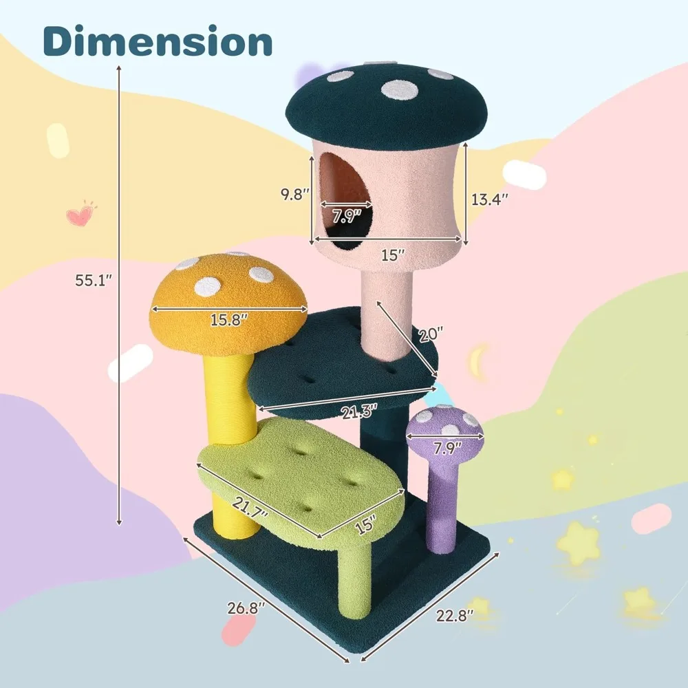 "multi-level sisal-wrapped cat tower with scratching posts and interactive balls for engaging play"