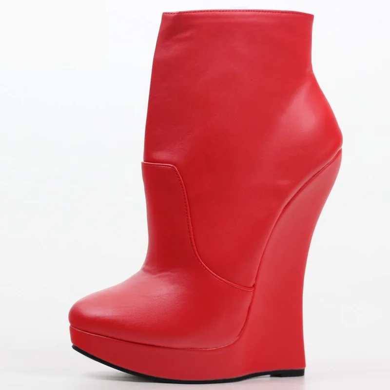 Women Wedges Short Boots,Fetish Dance Shoes,High Heels Platform Booties,Men Cosplay Botas,18cm,Black,Red,White,Customized Colors