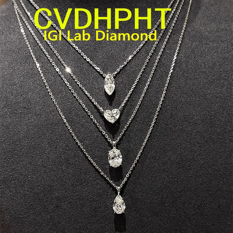 Popular Factory 1 Carat Real Solid 100% White gold Lab grown dimaond ring IGI Heart cut D color Wedding engagement necklace