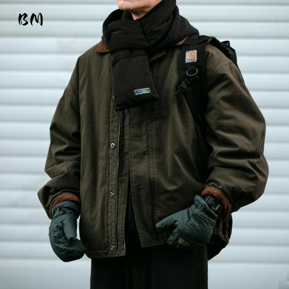 

Mens American Vintage Padded Jacket Winter Solid Color Lapel Relaxed Fit Korean Fashion Streetwear Thermal Lined Casual Coat