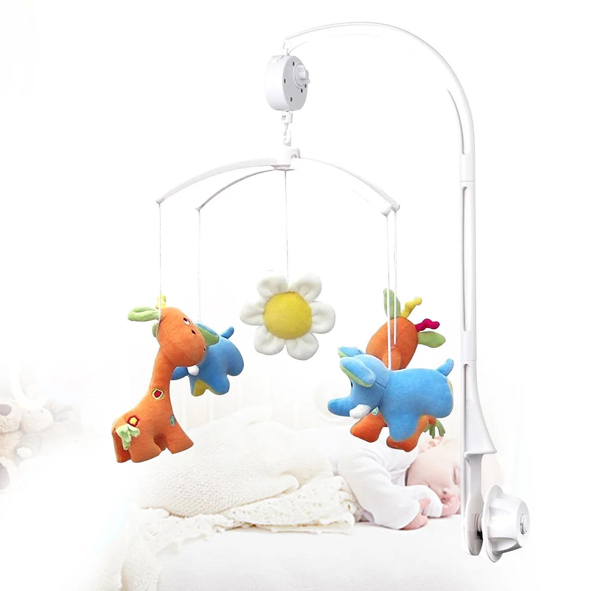 حامل هاتف Baby Crib باللون الأبيض ABS 50.3X43.8X21.6 مم 360 ° صندوق الموسيقى الدوار يلعب سرير الطفل تهويدة 2-3 دقائق #5